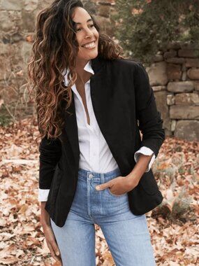 Frank & Eileen Dublin Jet Black Blazer Italian Performance Denim‎ Size S